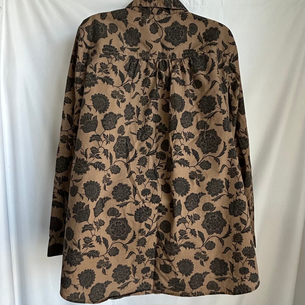 Roaman's Button Down Shirt 18W Brown Excellent Floral Print Long Sleeve Blouse - Picture 10 of 10